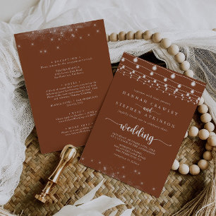 Terracotta String Lights Front & Back Wedding  Invitation