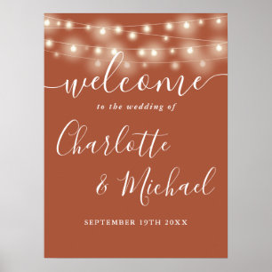 Terracotta String Lights Wedding Welcome Sign