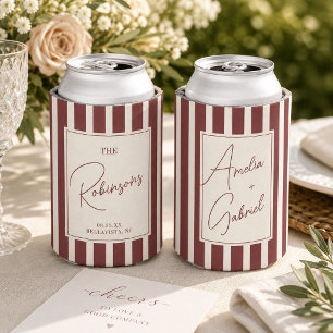 Terracotta Striped Wedding Custom Couple Names Can Cooler