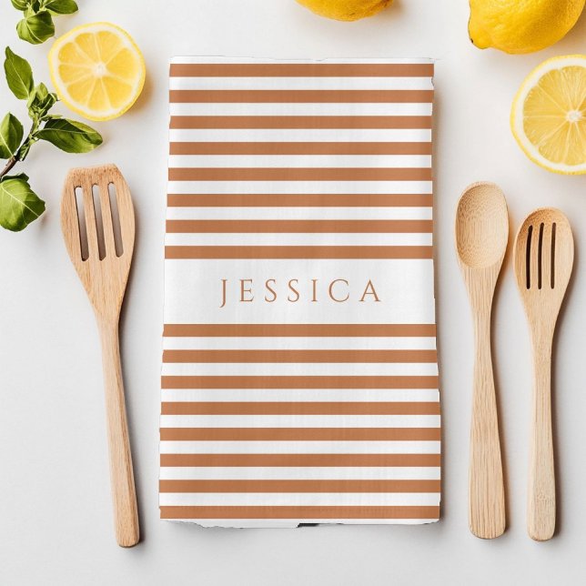 Terracotta Stripes Pattern Name Tea Towel (Terracotta Stripes Pattern Name Kitchen Towel)