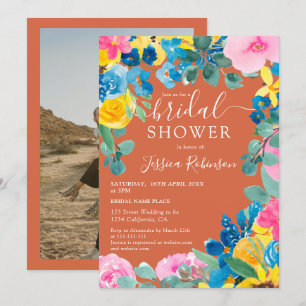 Terracotta summer floral photo bridal shower invitation