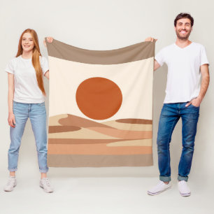 Terracotta Sun Minimalist Boho Abstract Landscape Fleece Blanket
