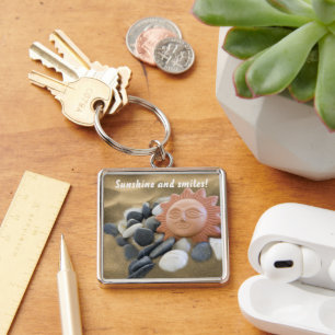 Terracotta Sun Ornament Rocks And Sand Beach Theme Key Ring