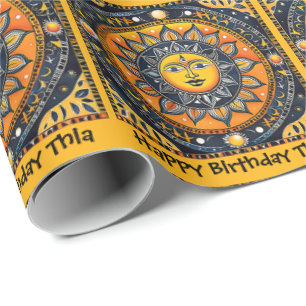 Terracotta Sun Personalise Name Birthday Roll of Wrapping Paper
