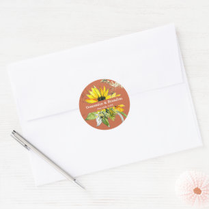Terracotta Sunflower Wedding Classic Round Sticker