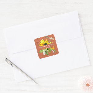 Terracotta Sunflower Wedding Square Sticker