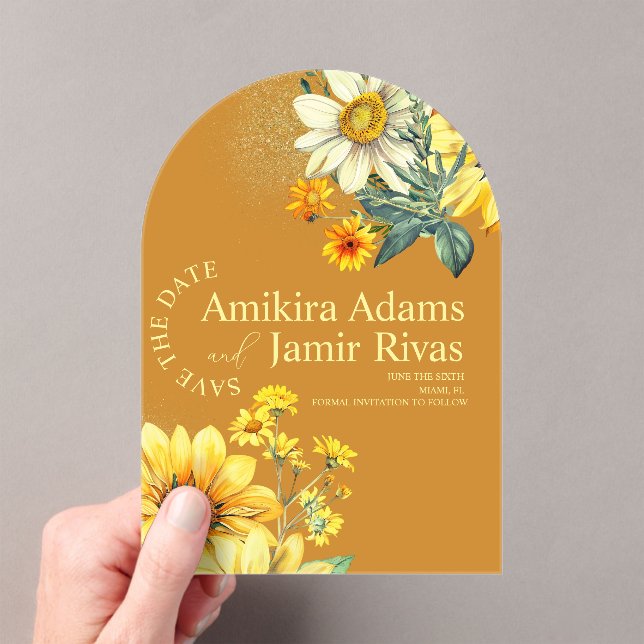 Terracotta Sunflowers Wildflowers Bohemian Wedding Acrylic Invitations (Insitu (Handheld))