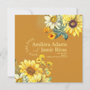 Terracotta Sunflowers Wildflowers Bohemian Wedding Save The Date