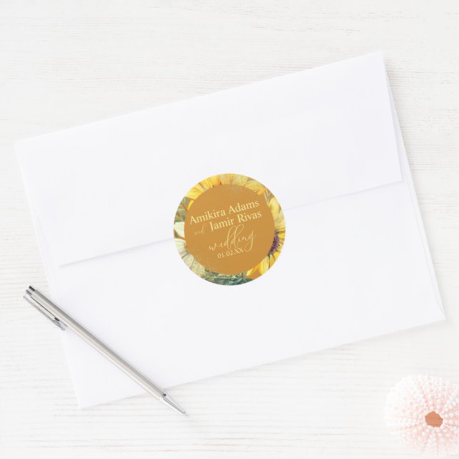 Terracotta Sunflowers Wildflowers  Wedding Classic Round Sticker (Envelope)