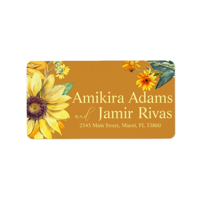 Terracotta Sunflowers Wildflowers  Wedding Label (Front)