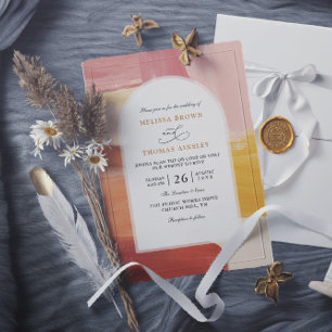 Terracotta Sunrise Boho Budget QR Code Wedding Invitation