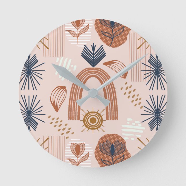 Terracotta Sunrise: Boho Harmony, Blush Pink Round Clock (Front)