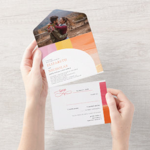 Terracotta Sunrise   Boho Wedding All In One Invitation