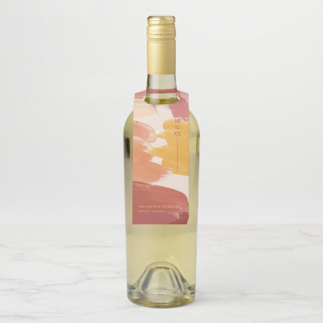 Terracotta Sunrise | Monogram Wedding Bottle Tag (On Bottle)
