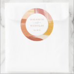 Terracotta Sunrise | Monogram Wedding Classic Round Sticker<br><div class="desc">Featuring beautiful abstract paint brush strokes and your choice of personalisation. Terracotta is a popular colour for weddings. Paired with shades of orange and marigold makes this invitation suite both sophisticated and vibrant. Add a special thank you to your wedding favours with our personalised wedding thank you stickers. Simple yet...</div>