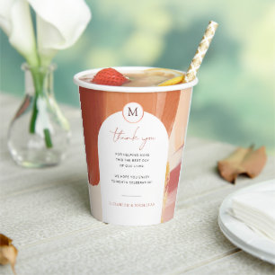 Terracotta Sunrise   Monogram Wedding Paper Cups