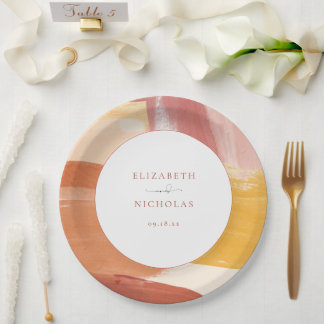 Terracotta Sunrise | Monogram Wedding Paper Plate