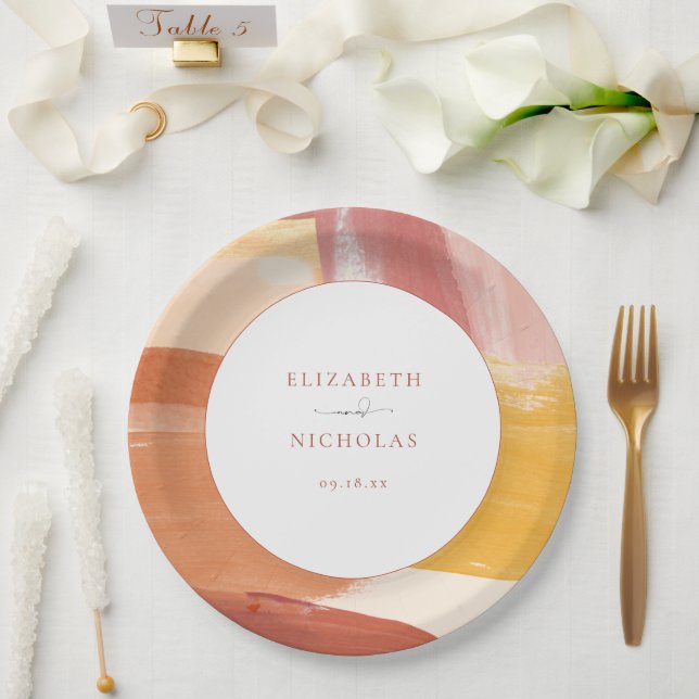 Terracotta Sunrise | Monogram Wedding Paper Plate (Wedding)
