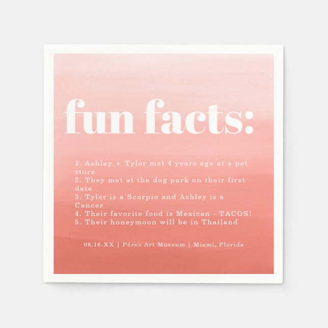 Terracotta Sunrise | Wedding Fun Facts Napkins (Front)