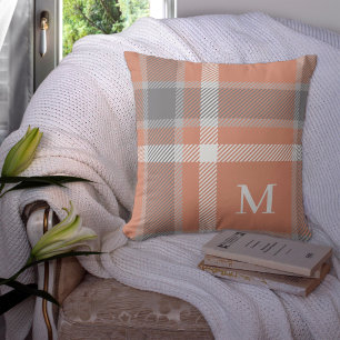 Terracotta Tartan Plaid with Monogram Cushion