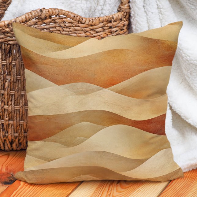 Terracotta Taupe Desert Sandy Waves Cushion (Terracotta Taupe Desert Sandy Waves Throw Pillow)