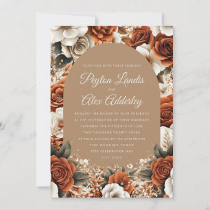 Terracotta Taupe Floral Arch Wedding Invitation