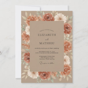 Terracotta Taupe Peony Wedding Invitation
