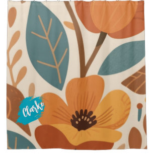 Terracotta & Teal Autumn pattern Shower Curtain
