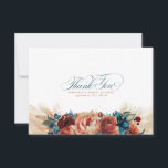 Terracotta Teal Blue Floral Boho Small Thank You<br><div class="desc">Terracotta teal blue flowers elegant boho small cute thank you cards</div>