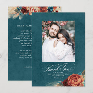 Terracotta Teal Blue Wedding Thank You Photo