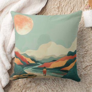 Terracotta Teal Boho River Mountain Journey Cushion
