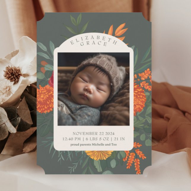 Terracotta Teal Fall Floral Birth Announcement (Creator Uploaded)