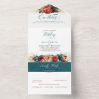 Terracotta Teal Floral Boho Elegant Wedding
