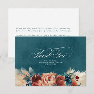 Terracotta Teal Floral Boho Wedding Thank You