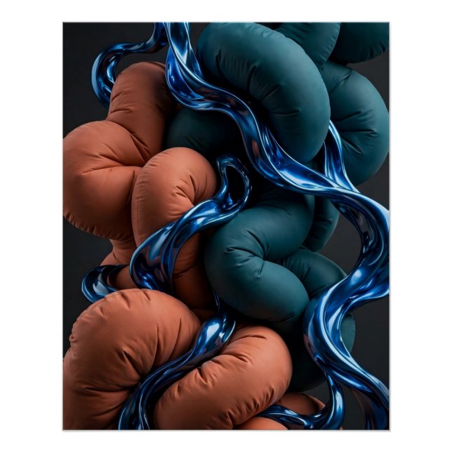 Terracotta Teal Flow - Colourful Vertical 3D Abstr Poster (Front)