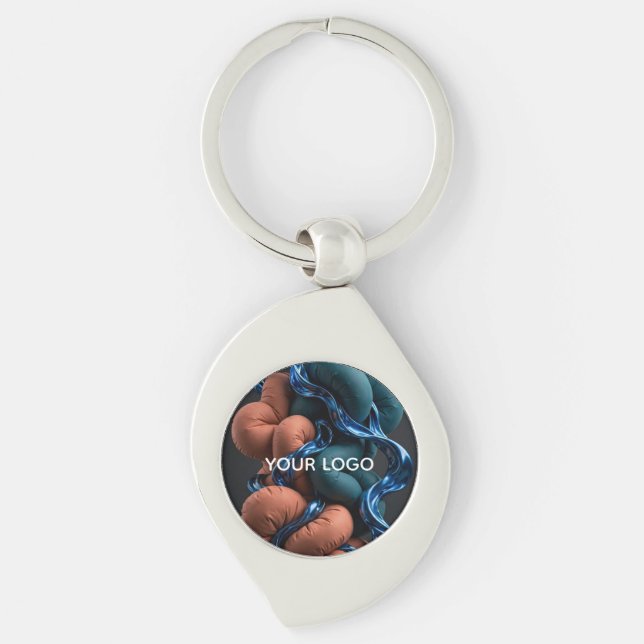 Terracotta Teal Flow - Colourful Vertical 3D  Key Ring (Front)