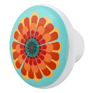 Terracotta & Teal Flower Ceramic Knob