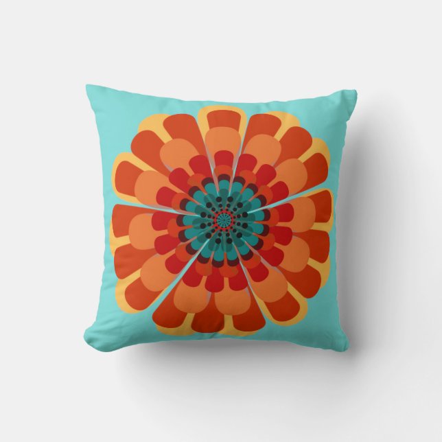 Terracotta & Teal Flower Cushion (Front)
