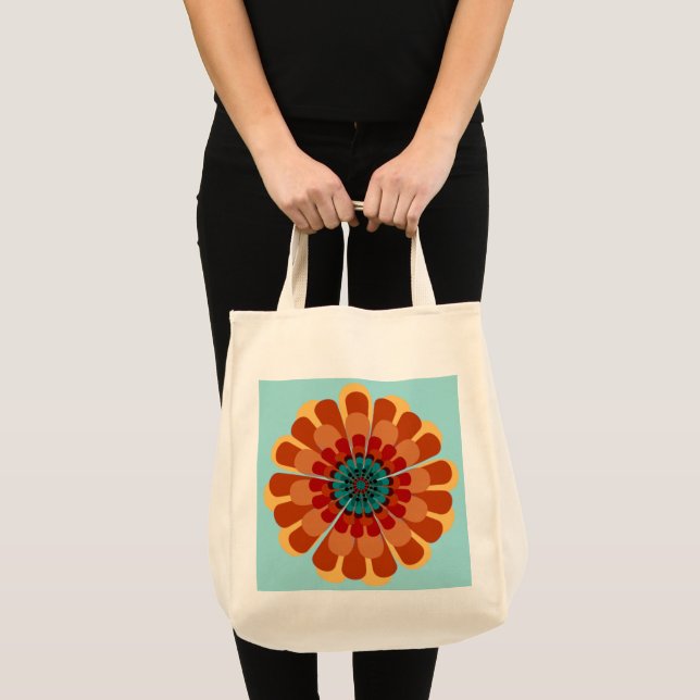 Terracotta & Teal Flower Tote Bag (Front (Product))
