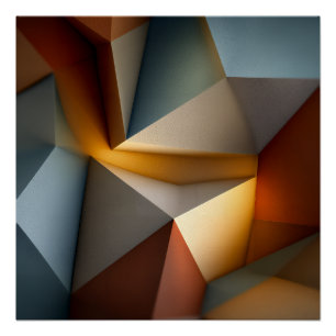 Terracotta Teal Geometric Vortex 3D Abstract Poster