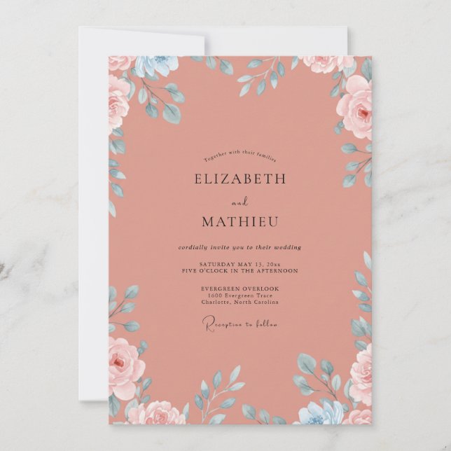 Terracotta Teal Leafy Wedding Invitation (Front)