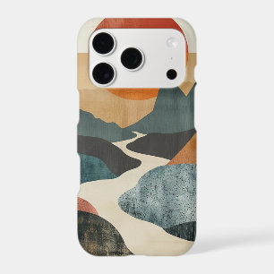 Terracotta Teal Mountain Sunset River Landscape