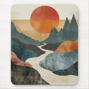 Terracotta Teal Mountain Sunset River Landscape Mouse Mat