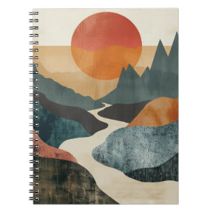 Terracotta Teal Mountain Sunset River Landscape Notebook