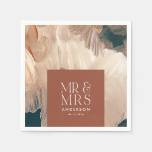 Terracotta teal Mr & Mrs modern painterly wedding  Napkin