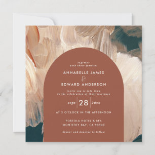 Terracotta teal painterly modern arch 1 photo save the date