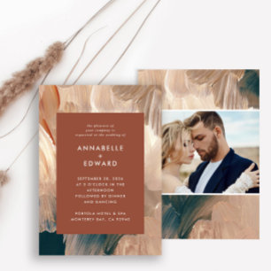 Terracotta teal painterly modern stylish wedding i invitation