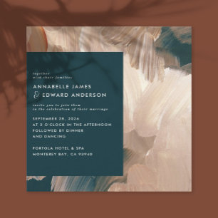 Terracotta teal painterly modern stylish wedding invitation