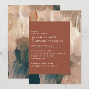 Terracotta teal painterly modern stylish wedding s save the date
