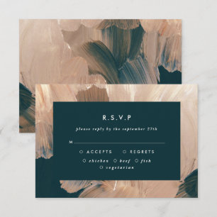 Terracotta teal painterly modern wedding R.S.V.P Invitation